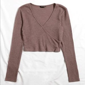 Surplice Neck Waffle Knit Crop Top